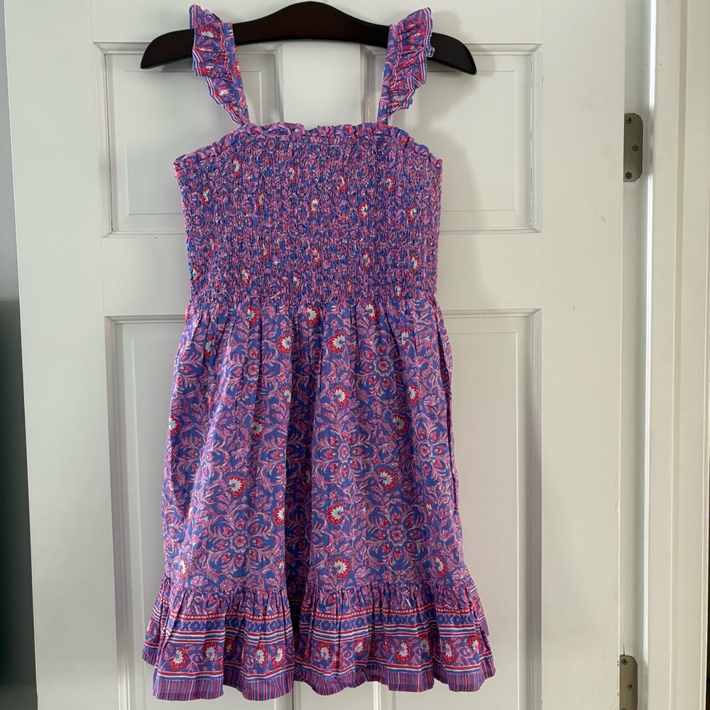 NEW Vineyard Vines Girl’s Ruffle Smocked Dress Katama Tile Violet Sundress Large